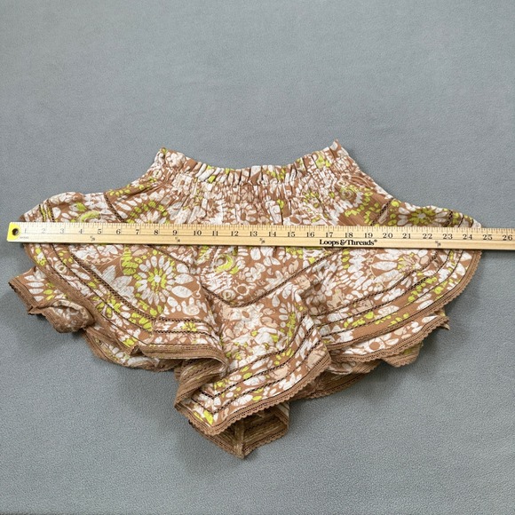 Aerie XS Ruffle Shorts Brown Floral Tiered Lace Trim Boho Beach Festival Casual - Picture 3 of 8